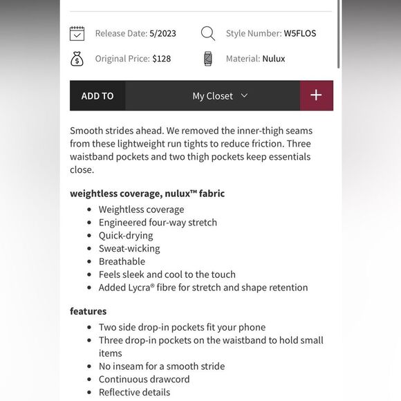 Lululemon Fast and Free High-Rise Tight 28" *Pockets
Wild Indigo - Picture 4 of 13